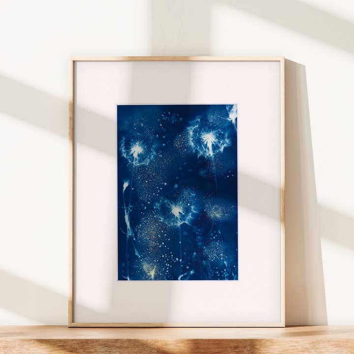 Nature Gift | Blue Botanical Wall Art | Sunflower Floral Art for wholesale by The Sun's Recipe