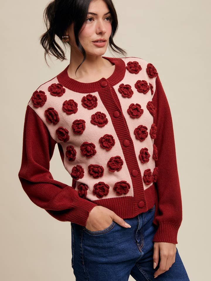 Handmade Rose Applique Knit Cardigan for wholesale by Listicle