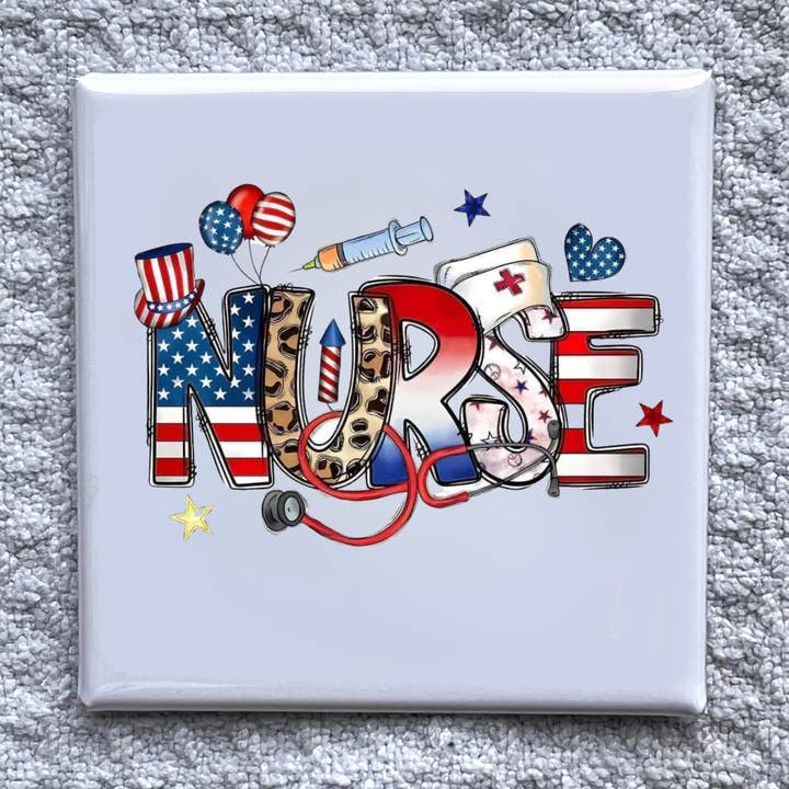 Magnete 2x2" Infermiera Patriottica - Decorazione per Frigorifero Fatta a Mano per la vendita all'ingrosso da parte di Made With Aloha Magnets,llc