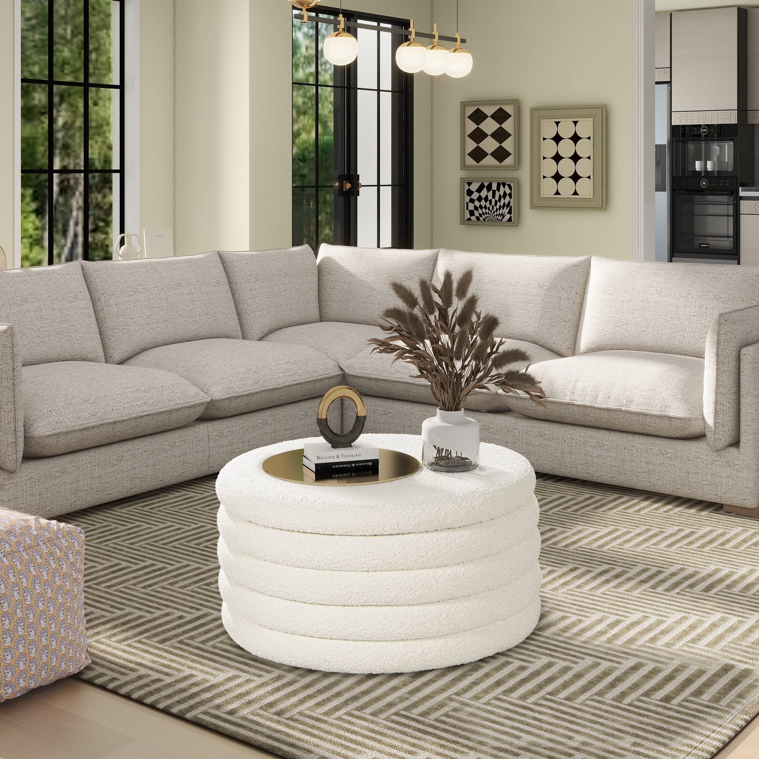 Jennifer Taylor Home - Wholesale Ottoman - Fuji Oversized Round Storage Ottoman4