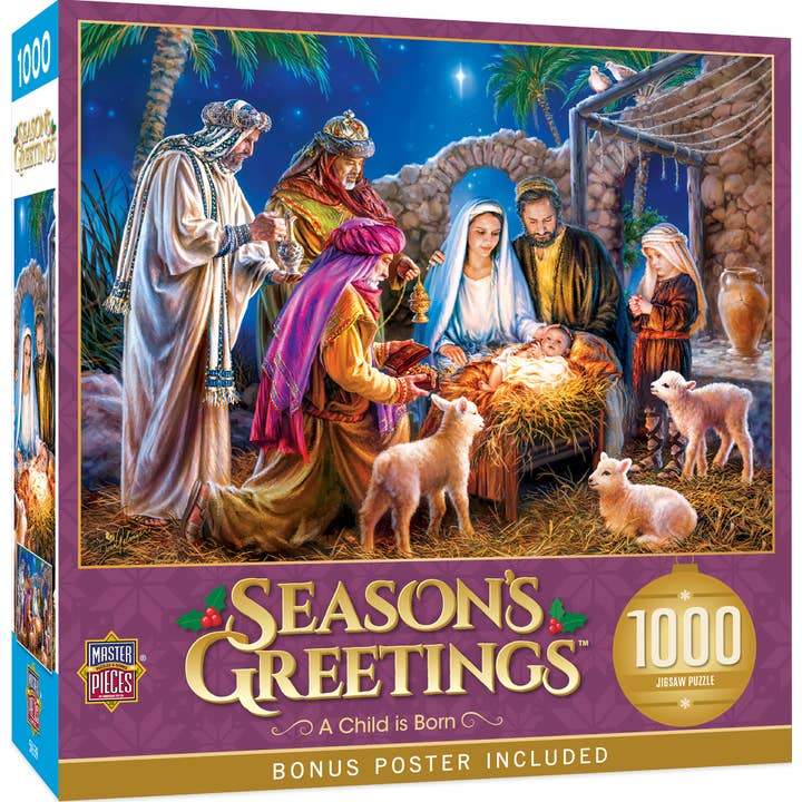 Season's Greetings - A Child is Born 1000 Piece Puzzle for wholesale by Masterpieces Puzzles