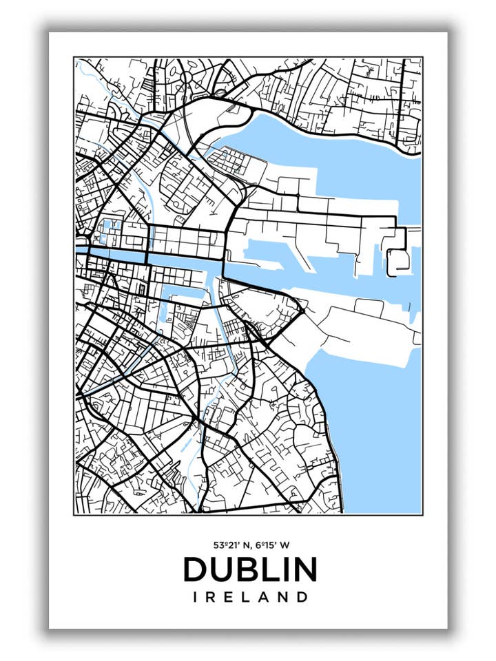 Mapa de Dublín, Irlanda para venta al por mayor de Stanley Print House