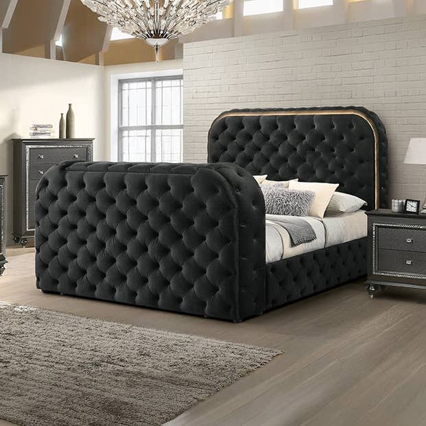 Tagus Smart Platform Bed with LED/ Fireplace/ TV Stand - Black for wholesale by ReForm Creative Home