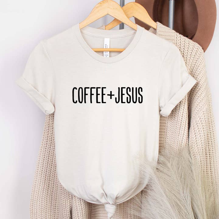 Coffee + Jesus Christian T-Shirt | Faith Graphic Tee for wholesale by Daily Prints