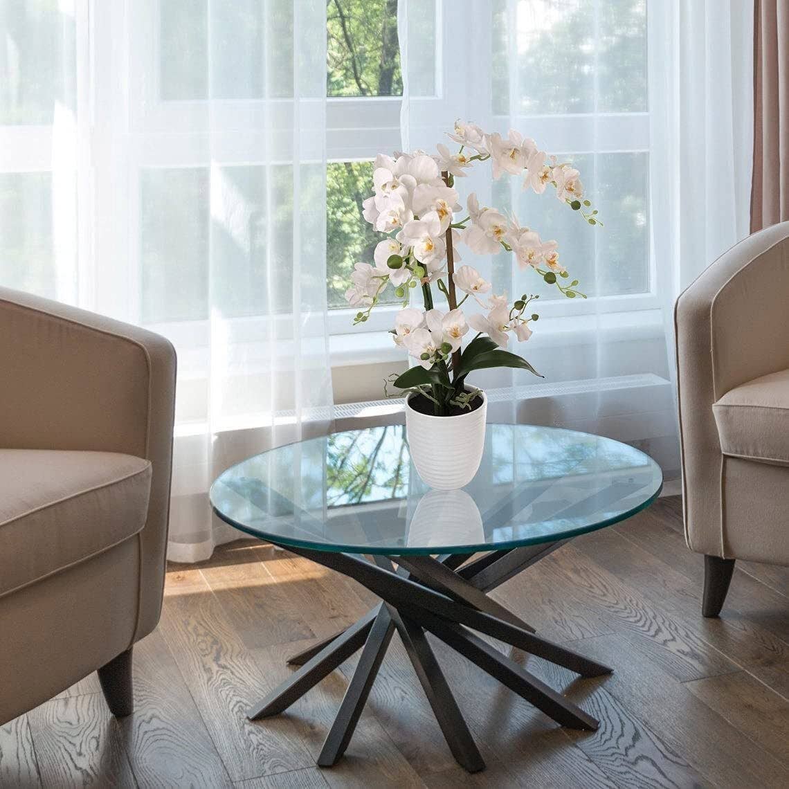 Larksilk – wholesale Artificial flowers – 22" White Phalaenopsis Orchid With 5" White Ribbed Pot0