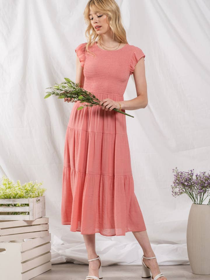 Blu Pepper - Venta al por mayor Vestido - Mujer - Vestido midi con volantes y cuerpo fruncido103