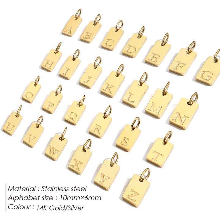 Sweet Cherry Sky - Wholesale Individual Charm/Pendant - Gold Plated Stainless Steel Initial Letter Pendant Charm Tag