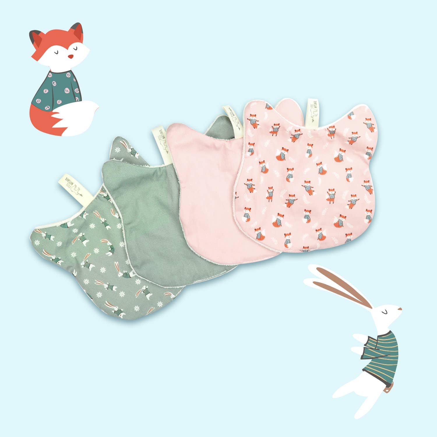 FRENCH TENDANCE - Vendita all'ingrosso Batuffolo di cotone - Set di 4 salviette a forma di testa di gatto - modello « Louise-Ophélie »1