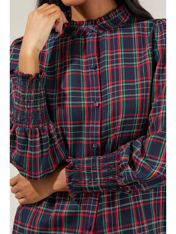 Navy Multi Chapman Plaid Button Down Top for wholesale on Faire4