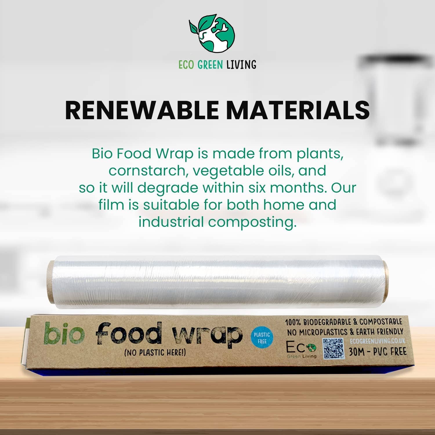 Eco Green Living – wholesale Food storage wrap/bag – Compostable Cling Film - 1 roll x 30m - Eco Green Living2