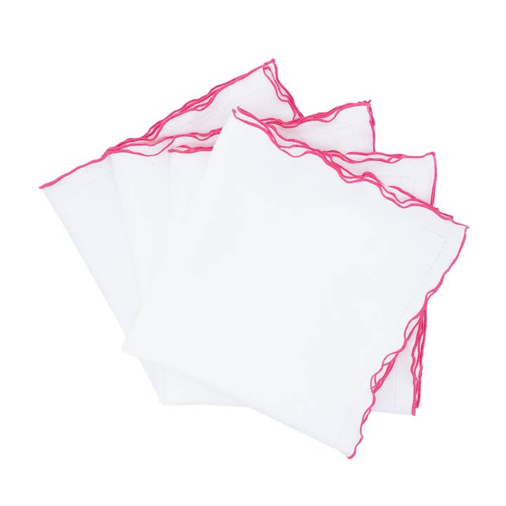 Linen Napkins With Pink Ruffled Hemstitch Edges, Set of 4 for wholesale by Chouchou Touch