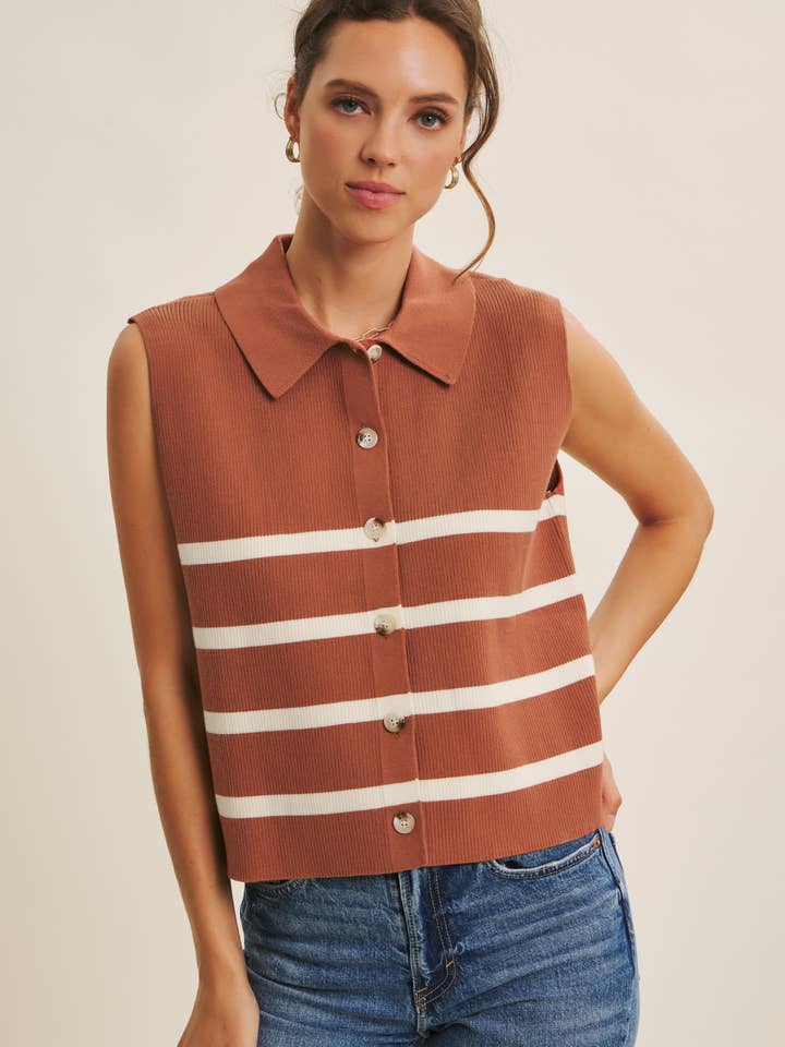 ALL SEASON LAYERING VISCOSE RIB BUTTON-DOWN SWEATER VEST for wholesale by in february