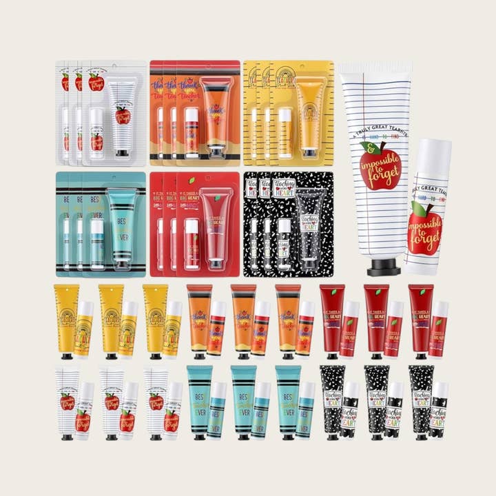 Ensemble de crème pour les mains et baume à lèvres thème enseignant pour la vente par Ella Blue