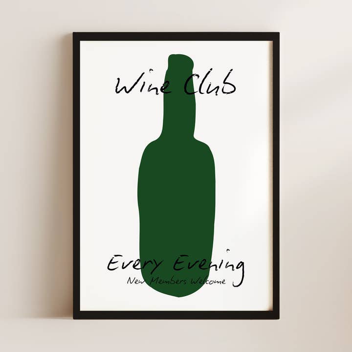 Wine Club Bottle Wall Art Print for wholesale by Alluvion