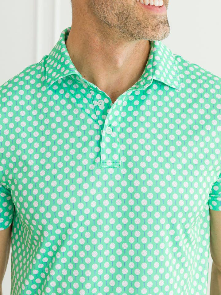 Green Men's Tiny Tee Time Golf Knit Short Sleeve Performance Polo
for wholesale on Faire0