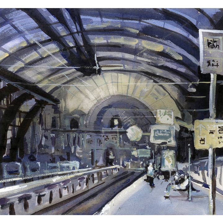 Antwerpen Centraal Trail Station- Belgium fine art watercolor painting. Antwerp painting train station artwork Belgium watercolor art (print) for wholesale by Ryan Fox Fine Art