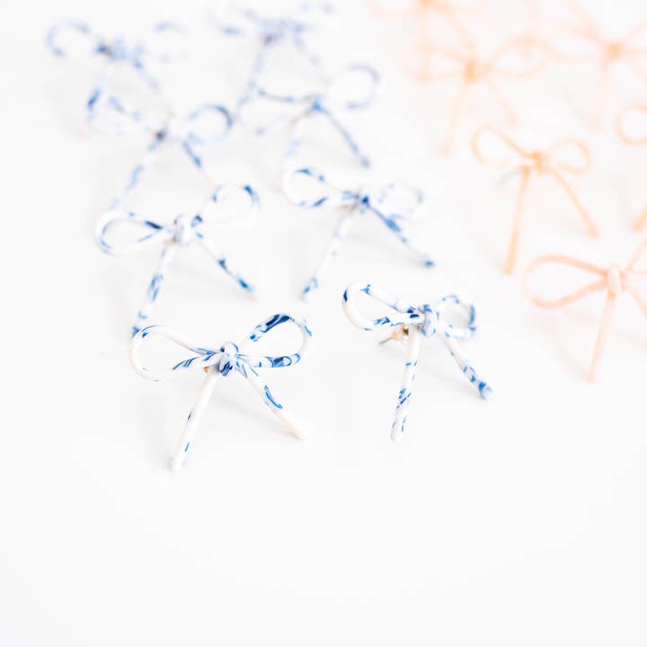 St Armands Designs of Sarasota - Wholesale Stud/Post Earrings - Blue and White Bow Statement Stud Earrings4