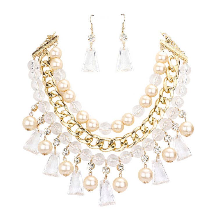 Madeline Love - Wholesale Jewelry Set - Pearl Lucite Bead Statement Necklace0
