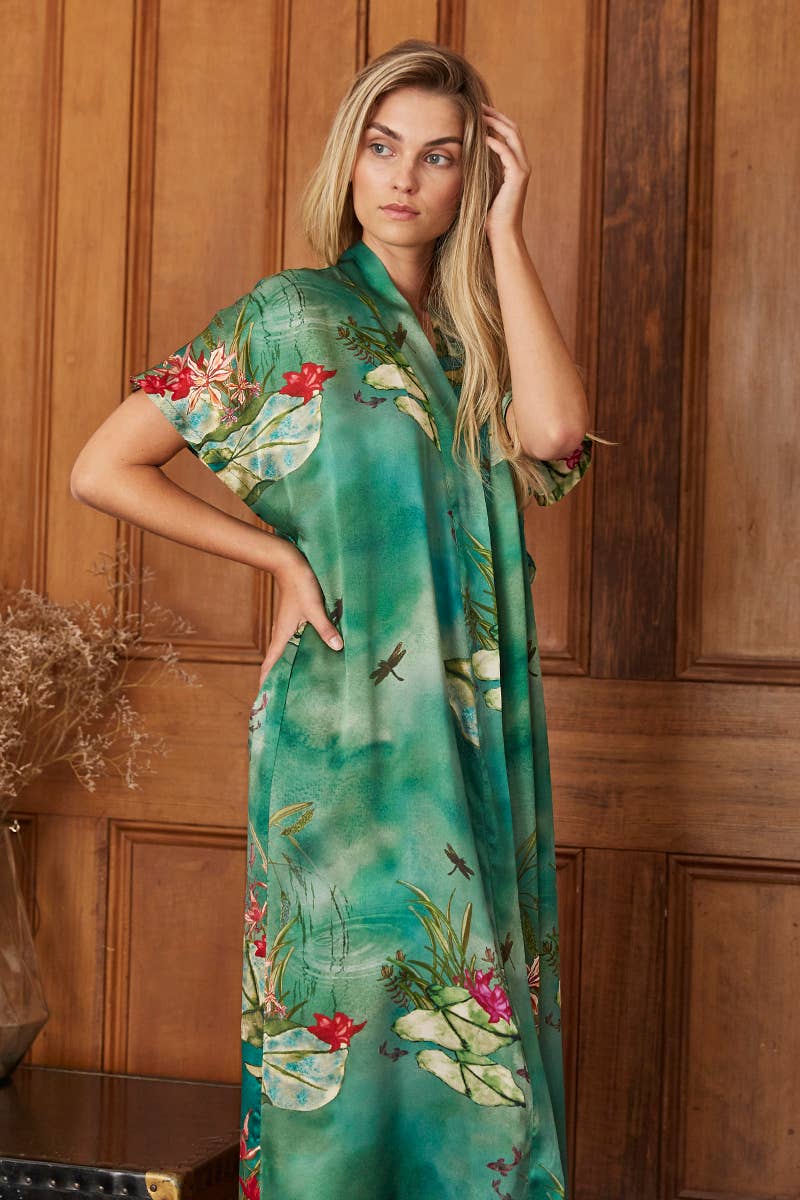 Genevie - Wholesale Robe - Women's - Jade Lily Silk Kimono Robe2