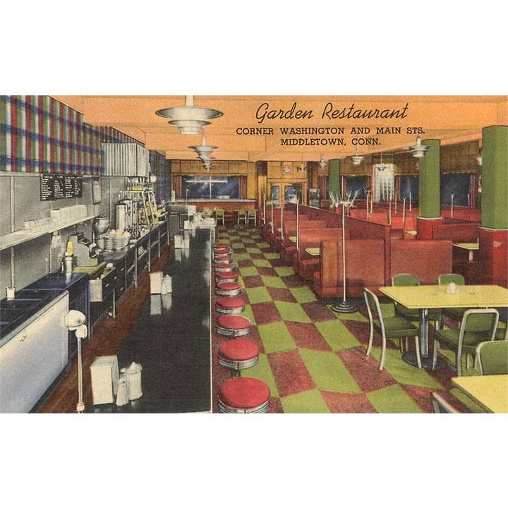 Found Image Press – wholesale Magnet – Magnet RE-34 Interiör, Trädgårdsrestaurang, Retro Diner