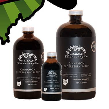 Cinnamon Elderberry Syrup - 4 oz., 16 oz. or 32 oz. for wholesale by G.R.A.C.E. Elderberry Co. LLC