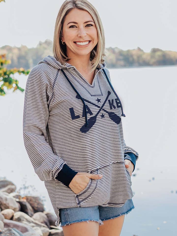 Lakegirl - Wholesale Hoodie - Women's - Lake Paddles Stripe Weekender Hoodie