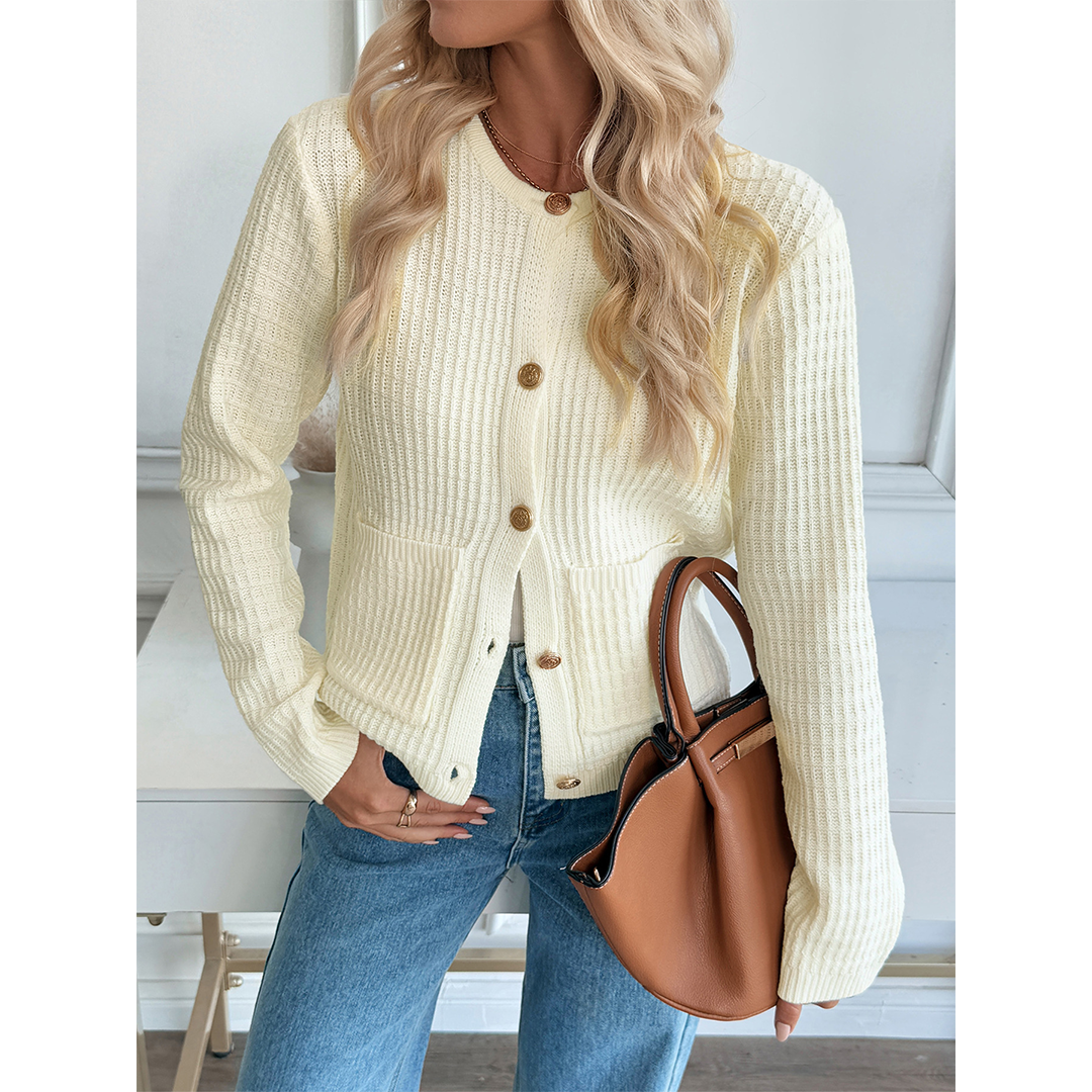 Abrikos Beskåret ensfarvet cardigan-sweater med metal knapper BFZY1717 for engroshandel på Faire4