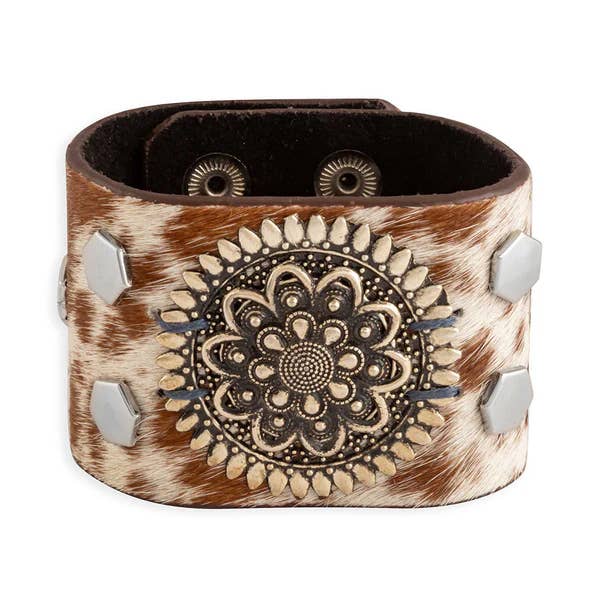 Brandianna Hair-On Hide Cuff Bracelet In Brown for wholesale by The Co-Founder and Co.