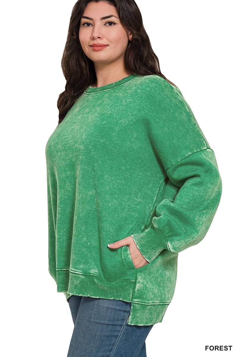 Vanilla Monkey – Sweatshirt - Mulher por atacado – Pulôver Plus Acid Wash Fleece Hi-Low8