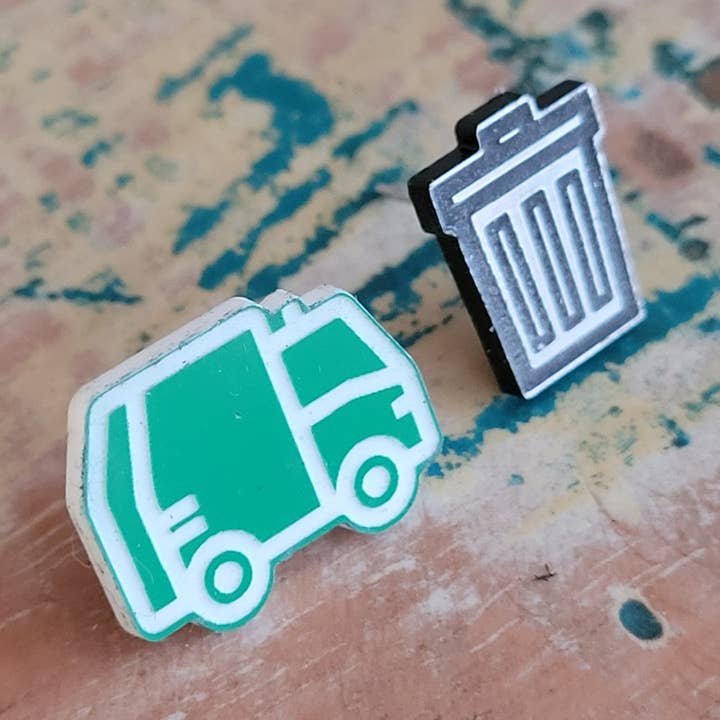 Garbage Truck and Bin stud earrings, trash bin and other Purchase Wholesale plastic garbage bags. Free Returns & Net 60 Terms on Faire trending on Faire.