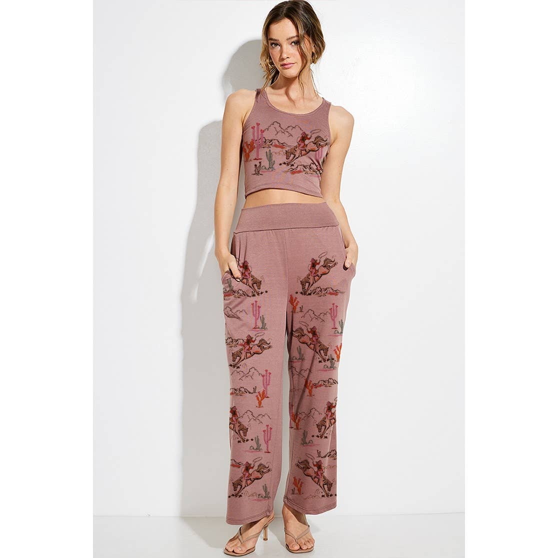 Phil Love - Wholesale Lounge Set - Women's - Cowgirl crop tank top and maximized pants set