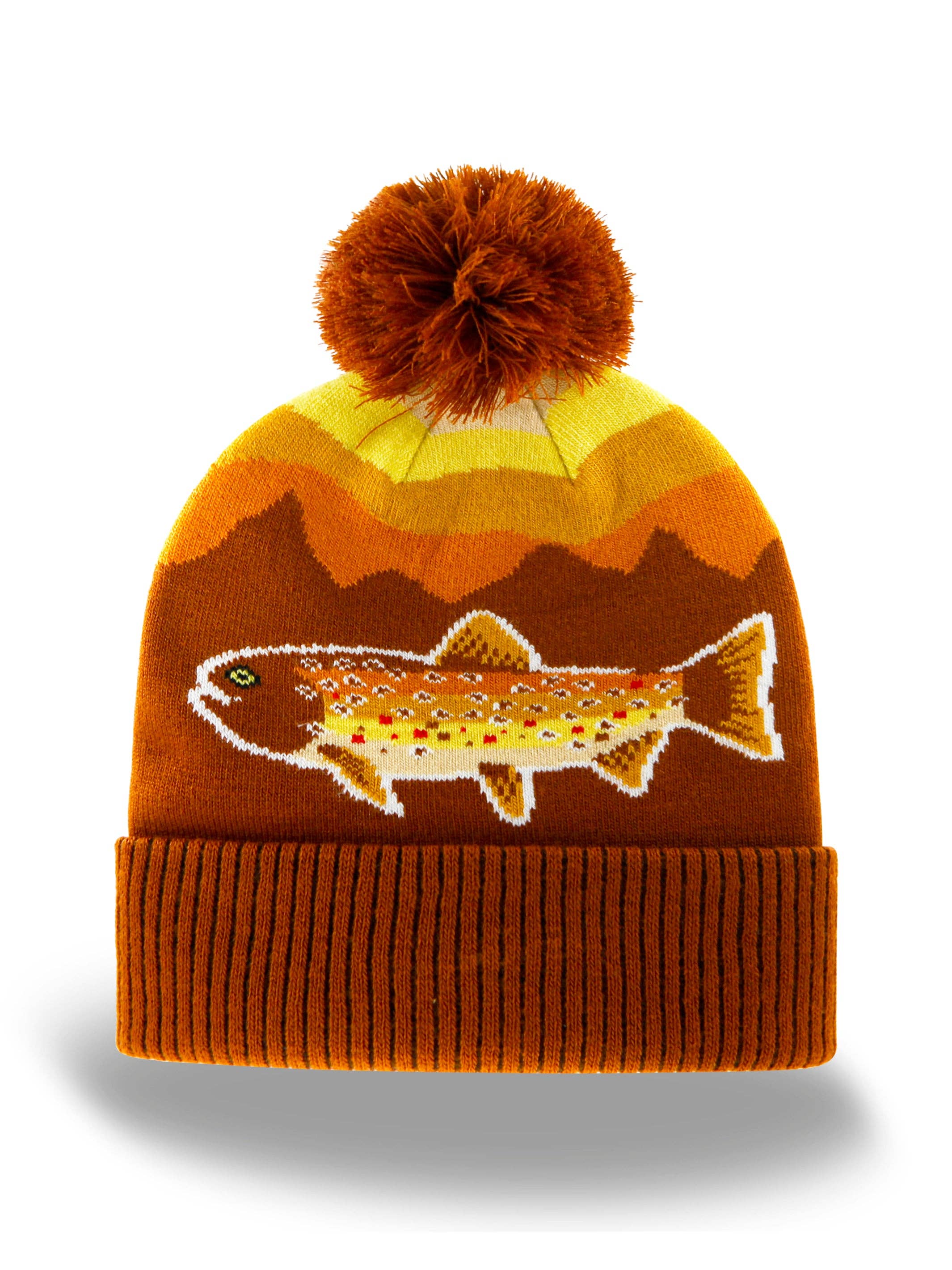 Northern Icons Creations INC – wholesale Beanie – Unisex – Rainbow Trout Knit Beanie Hat with Pom | Outdoor Fishing Mountain Winter Ribbed Cuffed Cap0