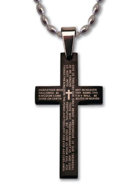 Stainless Steel Cross/Lord’s Prayer Necklace, 1¾” for wholesale by H.J. SHERMAN COMPANY, INC.
