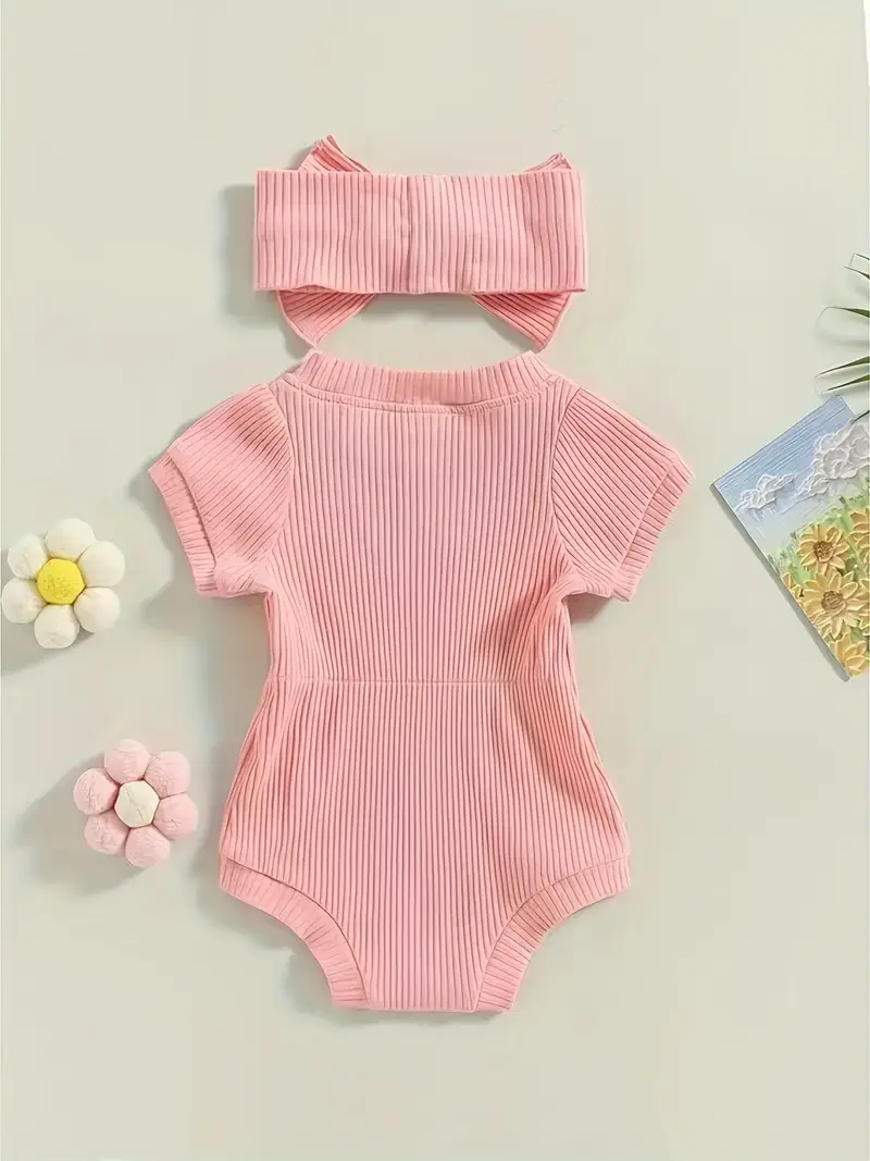 Lucky Avocado - Venta al por mayor Conjunto de ropa - Bebés - Moderno conjunto de mono de verano con diadema con lazo10