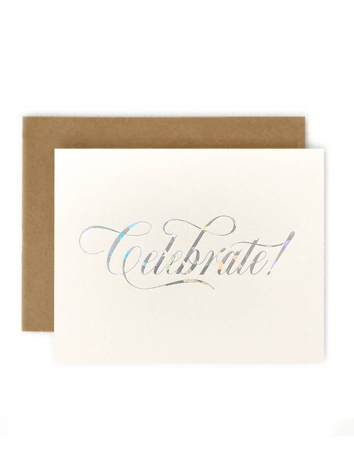 Tarjeta de felicitación holográfica Celebrate Silver para venta al por mayor de Bespoke Letterpress