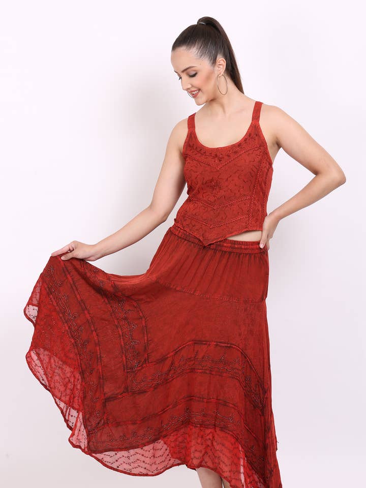 Women Embroidered Retro Ava Medieval Flowy Skirts Wholesale for wholesale by Wevez