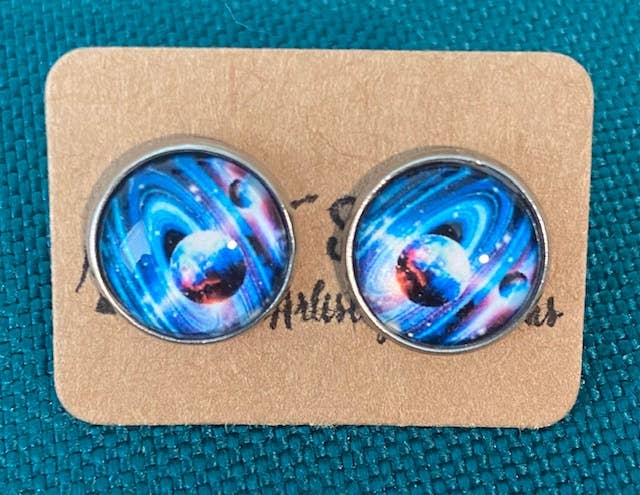 SMA Artistry Creations - Wholesale Stud/Post Earrings - 12mm Galaxy design glass cabochon stud earrings10