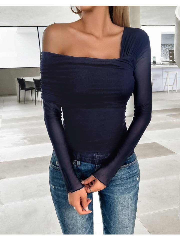 Miss Sparkling - Wholesale Knit Top - Women's - Long sleeve one shoulder blouse4