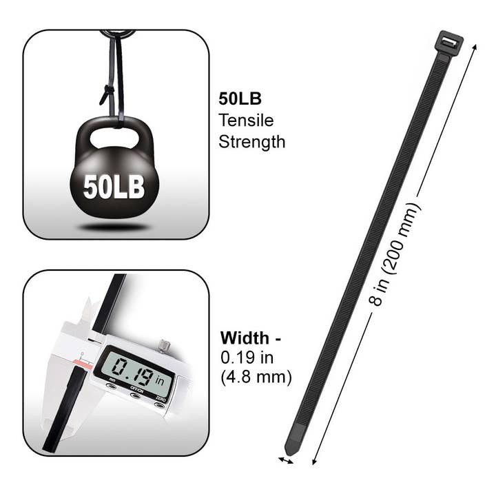 Cable Zip Ties 8inch 50lbs Black 1,000pc for wholesale by UNITED CSS LLC