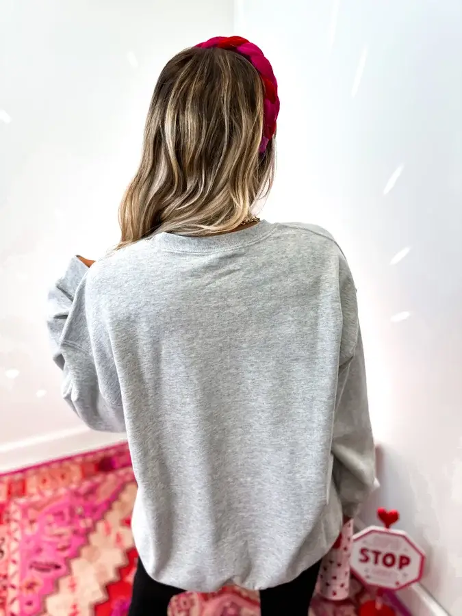 birdie - Wholesale Screen Printed T-Shirt - Women's - Red Coquette Bows Ash Gray Graphic Crewneck2