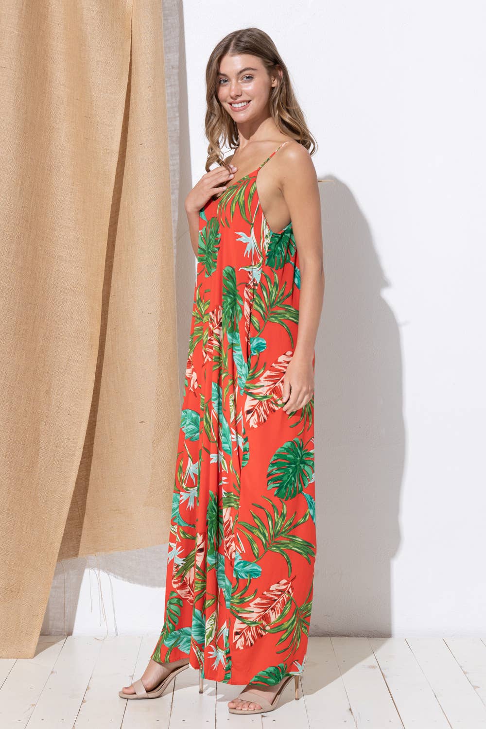 Bloidy - Wholesale Dress - Women's - Palm Leaf Tropical Floral Print Maxi Dress - C967611