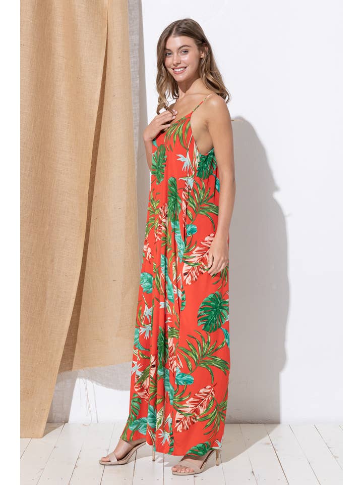 Bloidy - Wholesale Dress - Women's - Palm Leaf Tropical Floral Print Maxi Dress - C967611