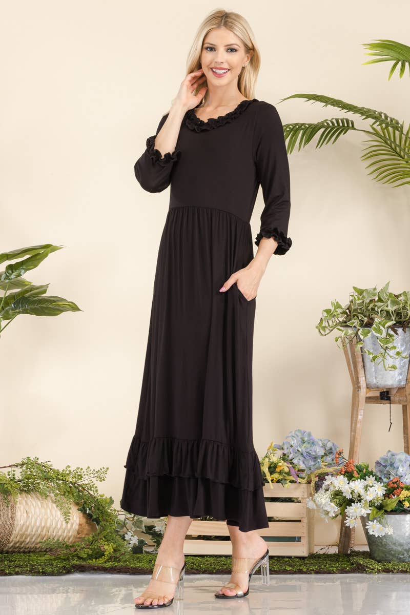 Celeste Clothing - Vente Robe – femme - ROBE GRANDE TAILLE AVEC MANCHES VOLANTÉES ET OURLET -CD4385510