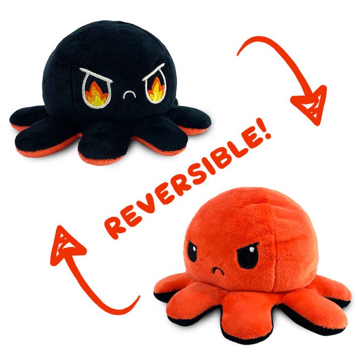 TeeTurtle Reversible Octopus Plushie (Black + Red) for wholesale by TeeTurtle