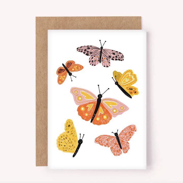 Lauren Sissons Studio - Vente Carte de vœux classique - Carte en forme de papillons - Carte blanche illustrée pour tous les jours0