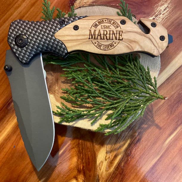 MARINE - Man Myth Legend Knife for wholesale by Quail Tail Laser Art