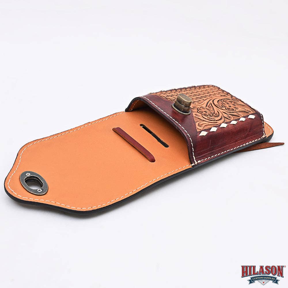 HILASON - Wholesale Phone Wallet - Women's - Hilason Basketweave Floral Cell Phone Case Tan American Leather34