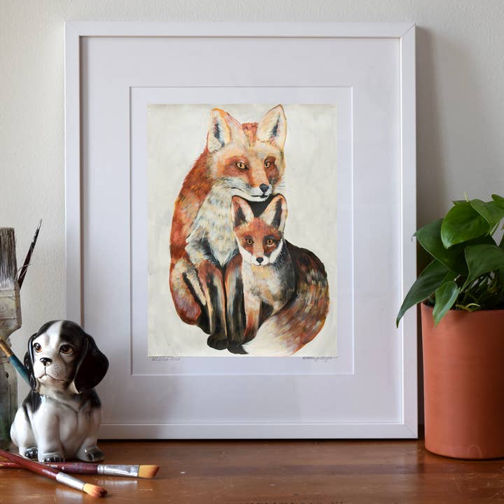 Whimsical Fox & Kit Art Print – Woodland Animal Wall Decor for wholesale by Natalie Jo Wright