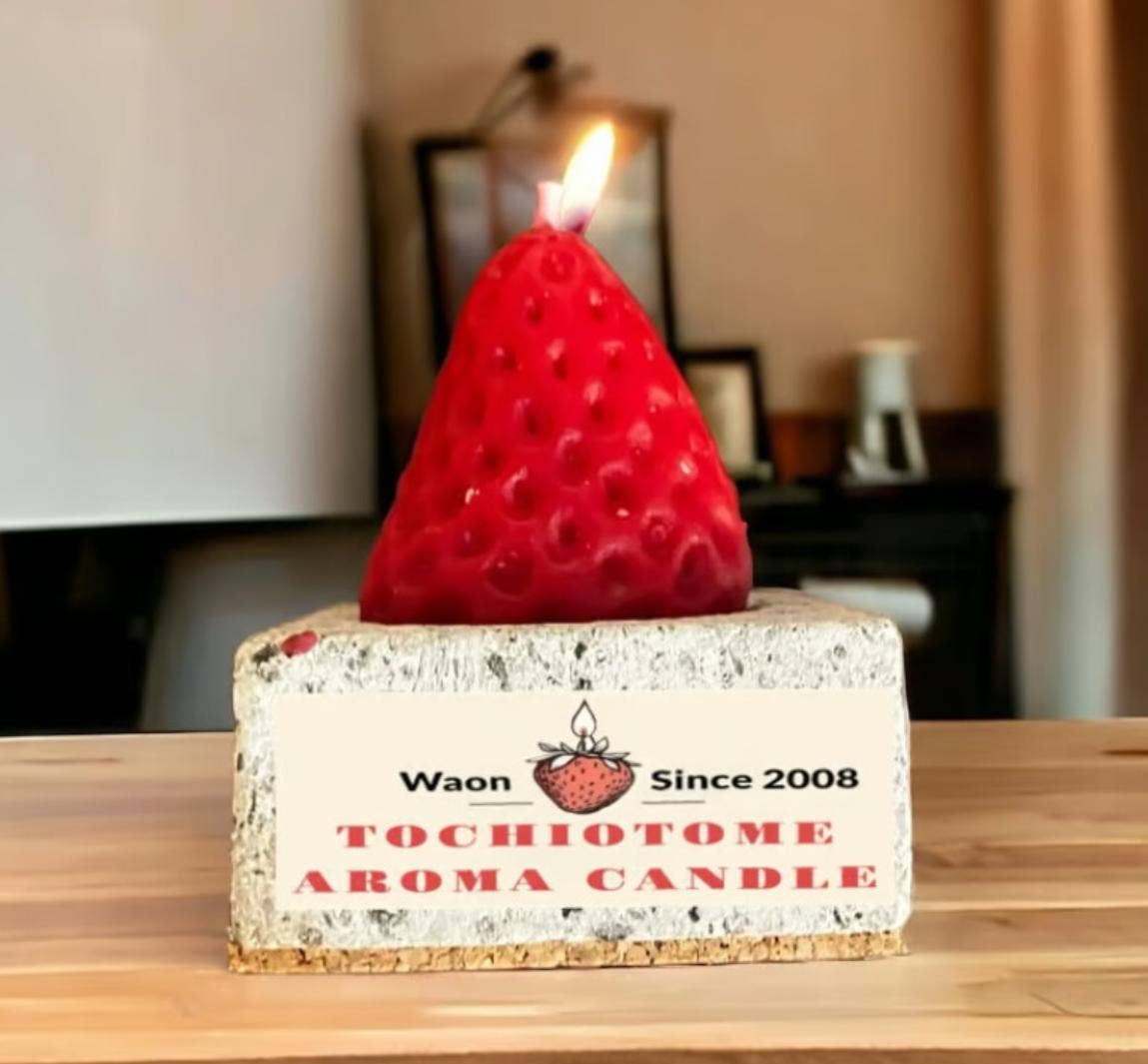「FUNJI」In Japan - Wholesale Novelty Candle - Strawberry Soy Candle with Oya Stone Tray1