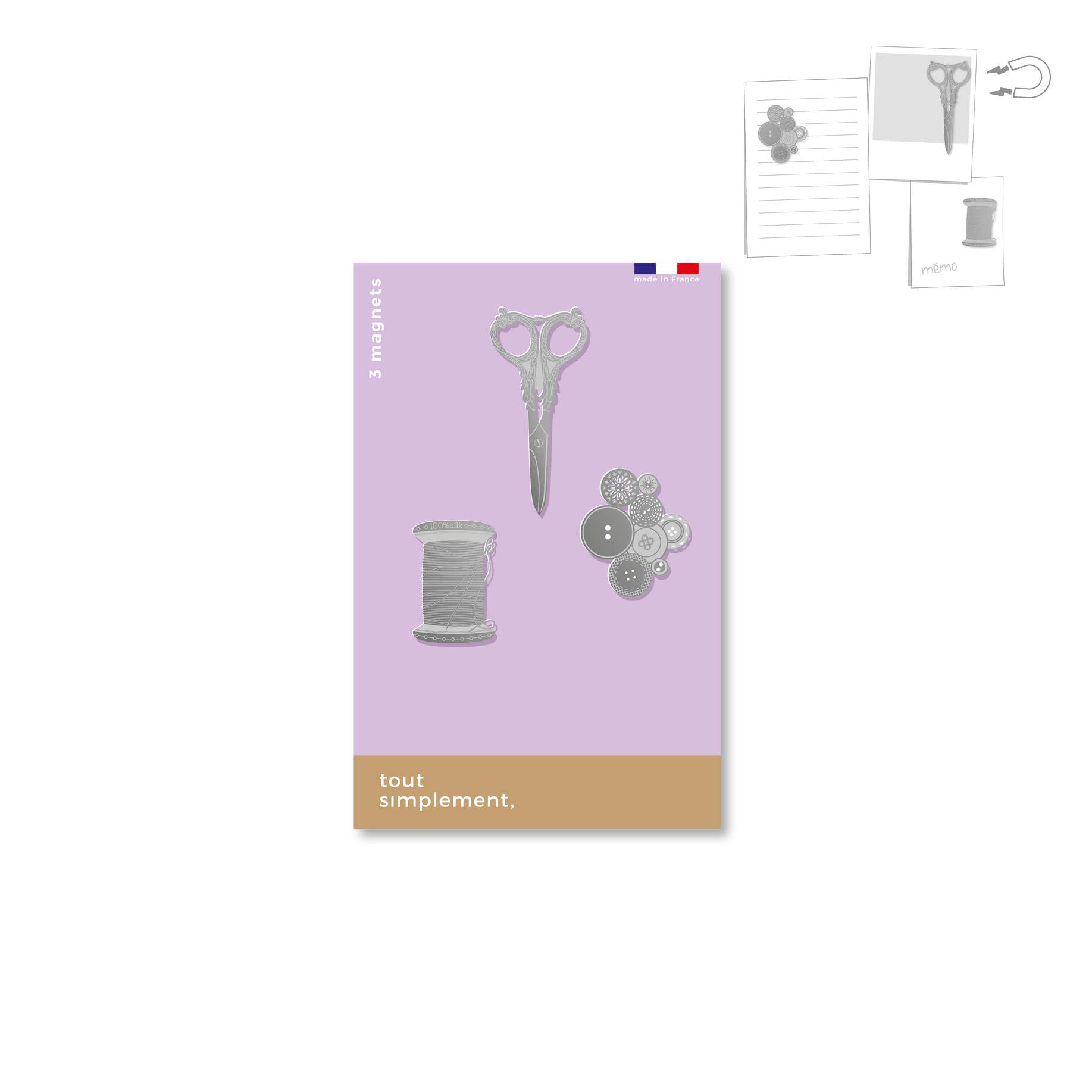 tout simplement - Wholesale Magnet - Card of 3 Metal Magnets - Haberdashery0